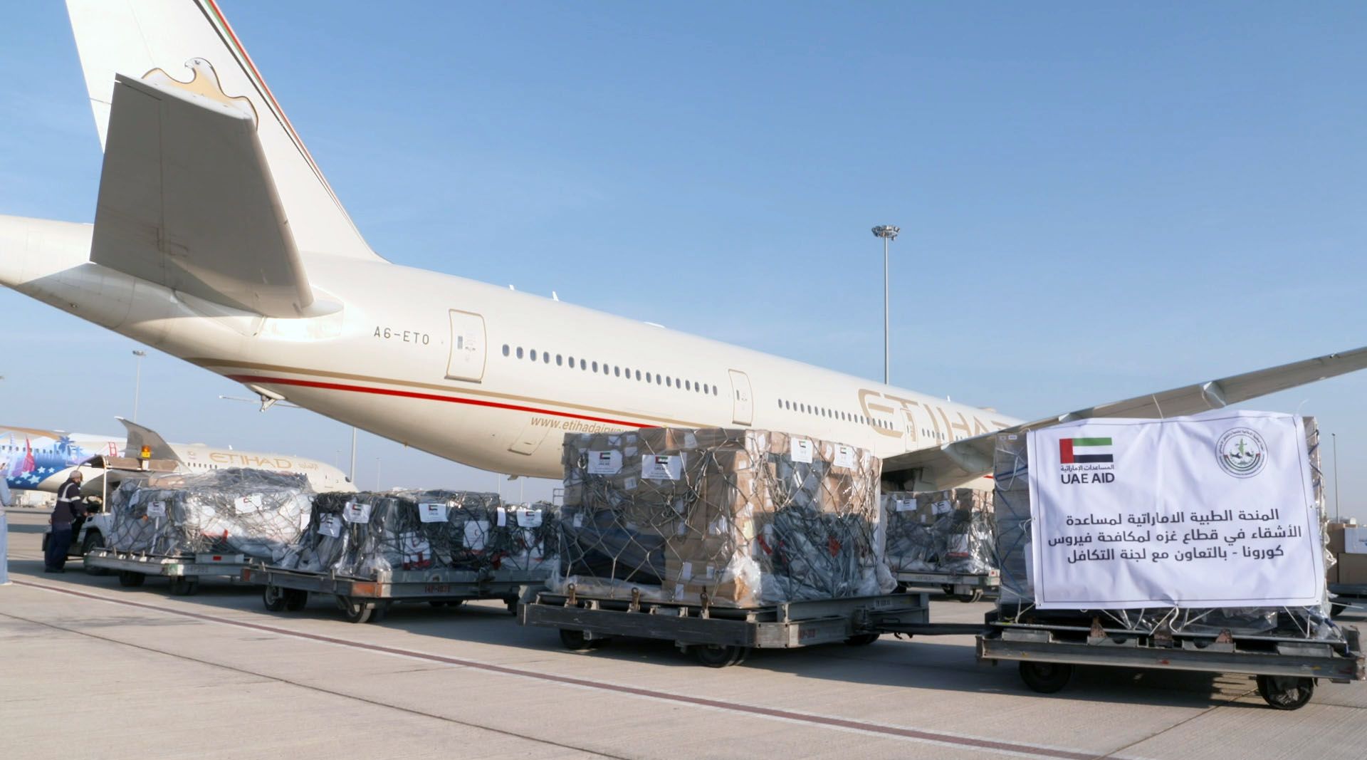 UAE sends third aid plane to Gaza Strip to fight COVID-19